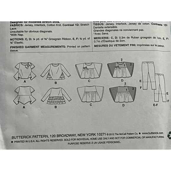 Butterick 5913 pattern kids girls top leggings size 6 7 8 - Picture 5 of 5